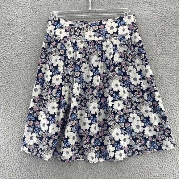 Ann Taylor Skirt Womens 6 Navy Floral Mini Pleated A Line Cotton Stretch Casual - Picture 3 of 10